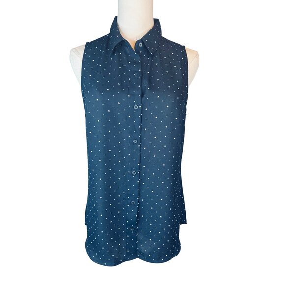 2/$30 Banana Republic Small Classic Fit Navy Sleeveless Button-Up Blouse Polyest - Picture 5 of 16